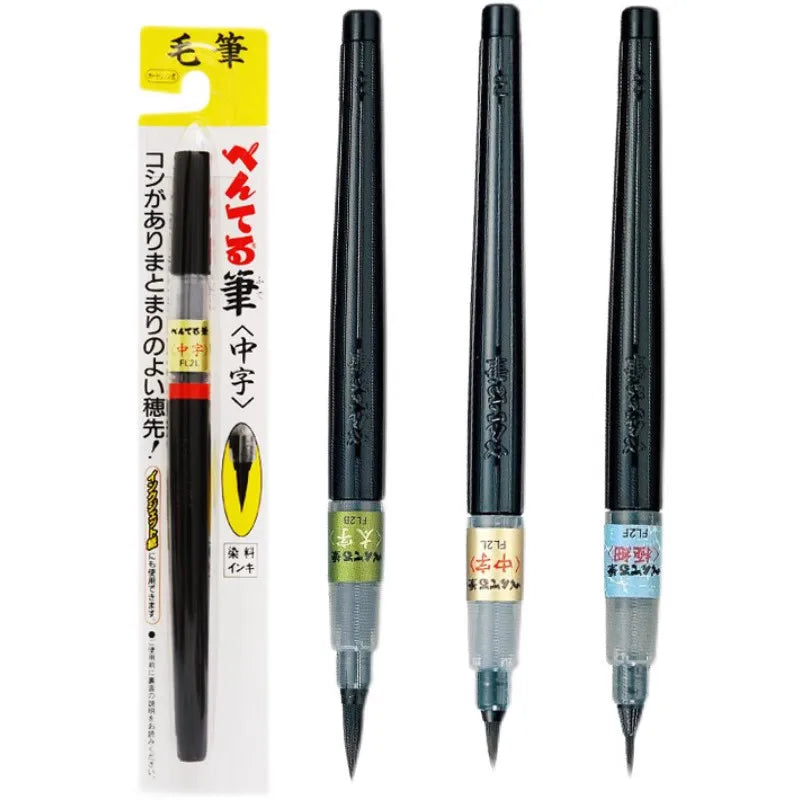 PENTEL Scientific Writing Portable Brush Pen Soft - tipped Calligraphy Practice Pen Refillable Ink Small Regular Script