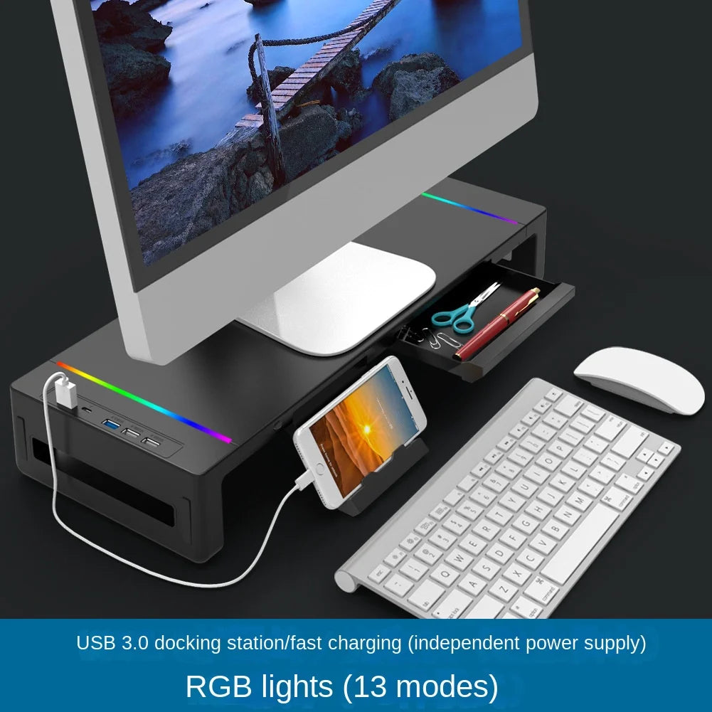 Computer Stand Riser Purple Multifunctional Computer Monitor Stand Riser with RGB Lighting& Fast C ...