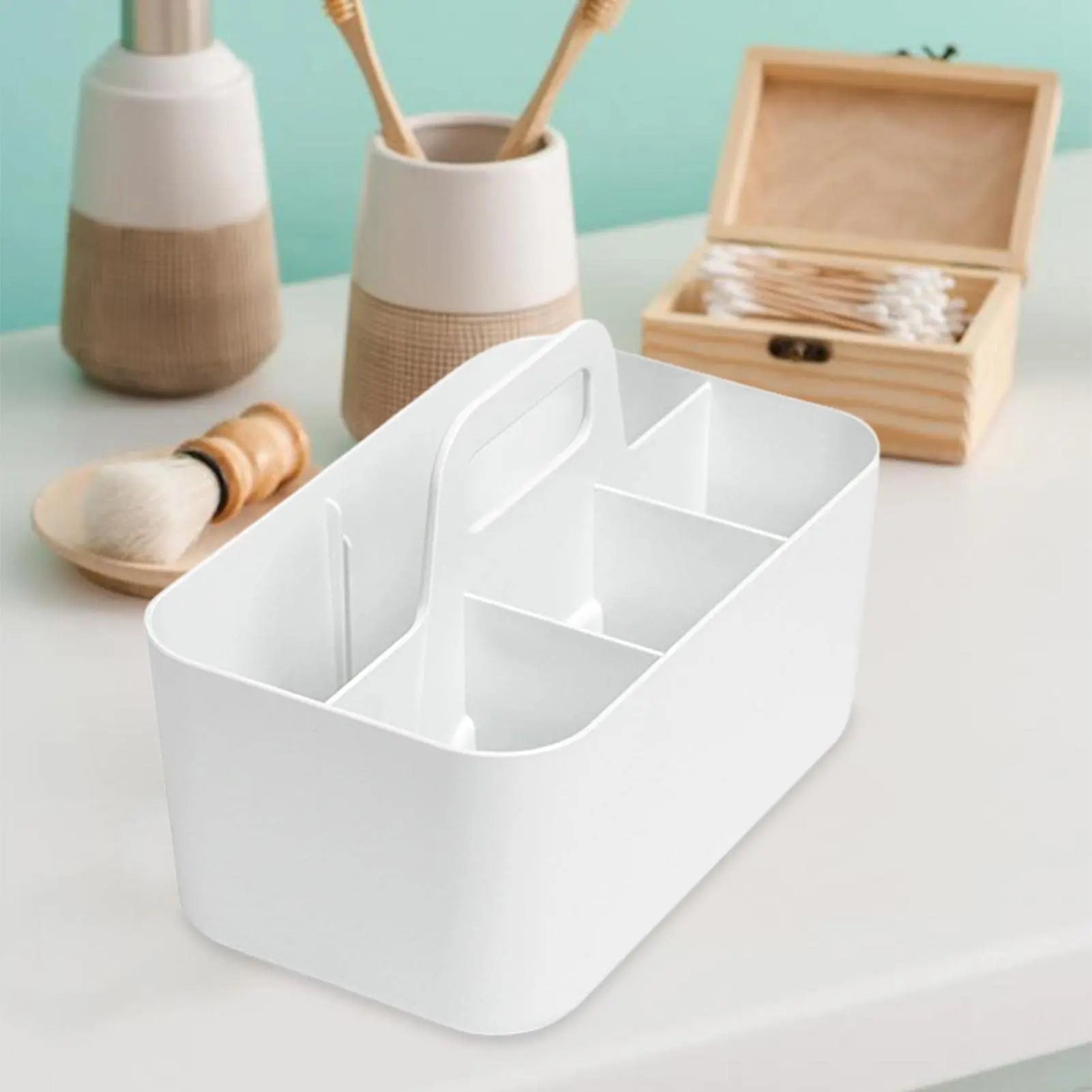 Desktop Cosmetic Organiser, Pen and Desk Organiser, Split Marker Organiser with Handle Bracket Portable Utility Fixed Container