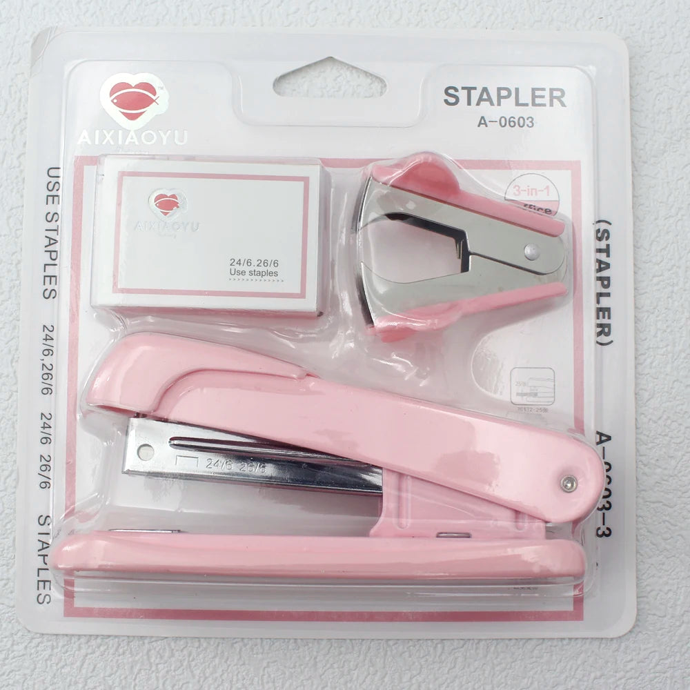 Stapler, staple remover, and staple set - a handy and stylish desktop stapler, perfect for home office use.