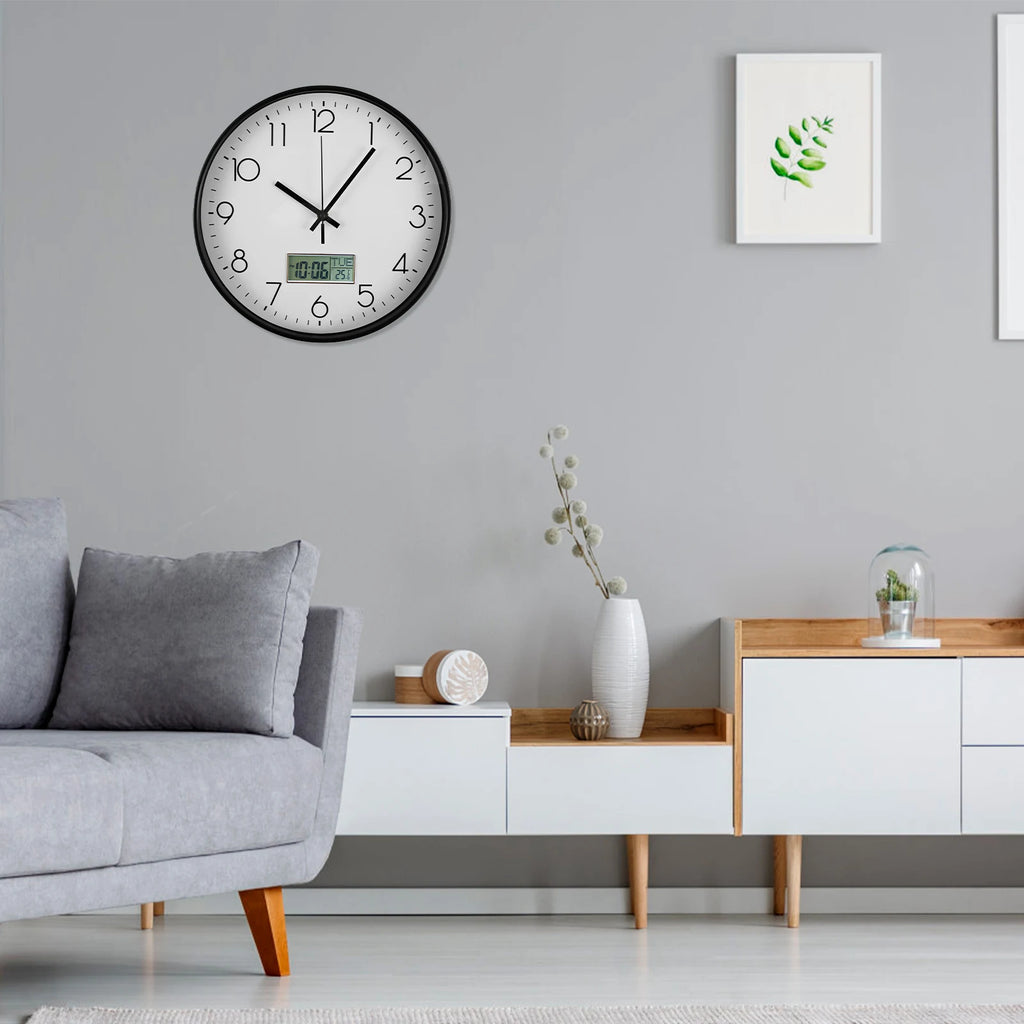 11.6 Inch Round Wall Clocks Battery Operated Wall Clock with Perpetual Calendar and F° Temperature Display for Home Decor