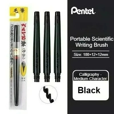 PENTEL Scientific Writing Portable Brush Pen Soft - tipped Calligraphy Practice Pen Refillable Ink Small Regular Script