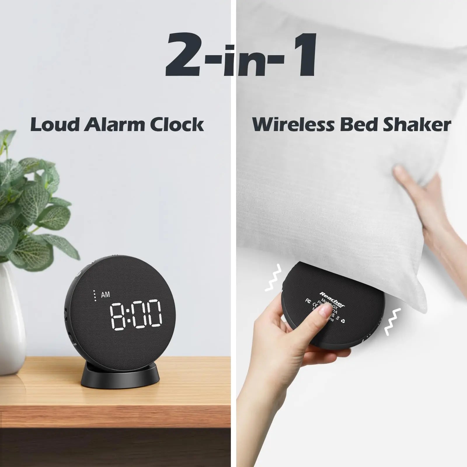 Awakening Alarm Clock Loud Bed Shaker Vibrating Alarm Clock for Hearing Impaired Heavy Sleeper Teens Wireless Magnetic Charging