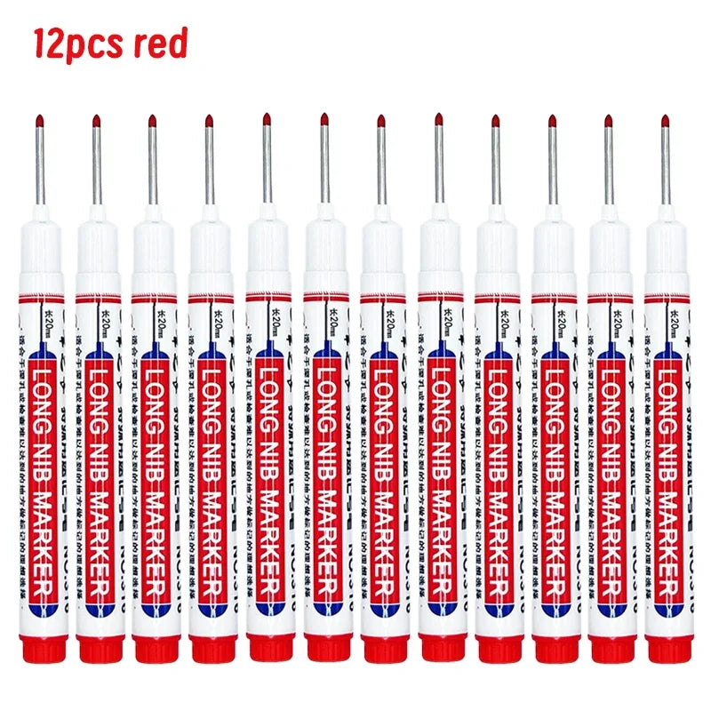 4/12 Pcs Waterproof Long Head Markers Deep Hole Marker Pen for Metal Carpenter Red/Black/Blue/Green Ink Woodworking Tools Marker