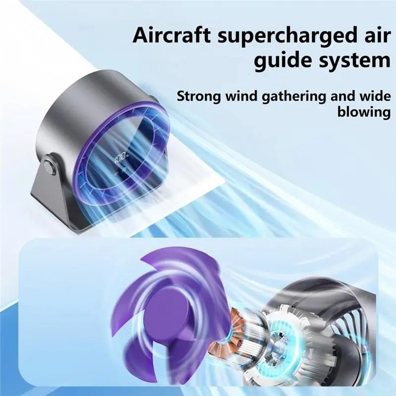 B59B-Wall-Mounted Desk Fan, Ultra Quiet 35Db USB Rechargeable Table Fan With Digital Display, 100 Speed