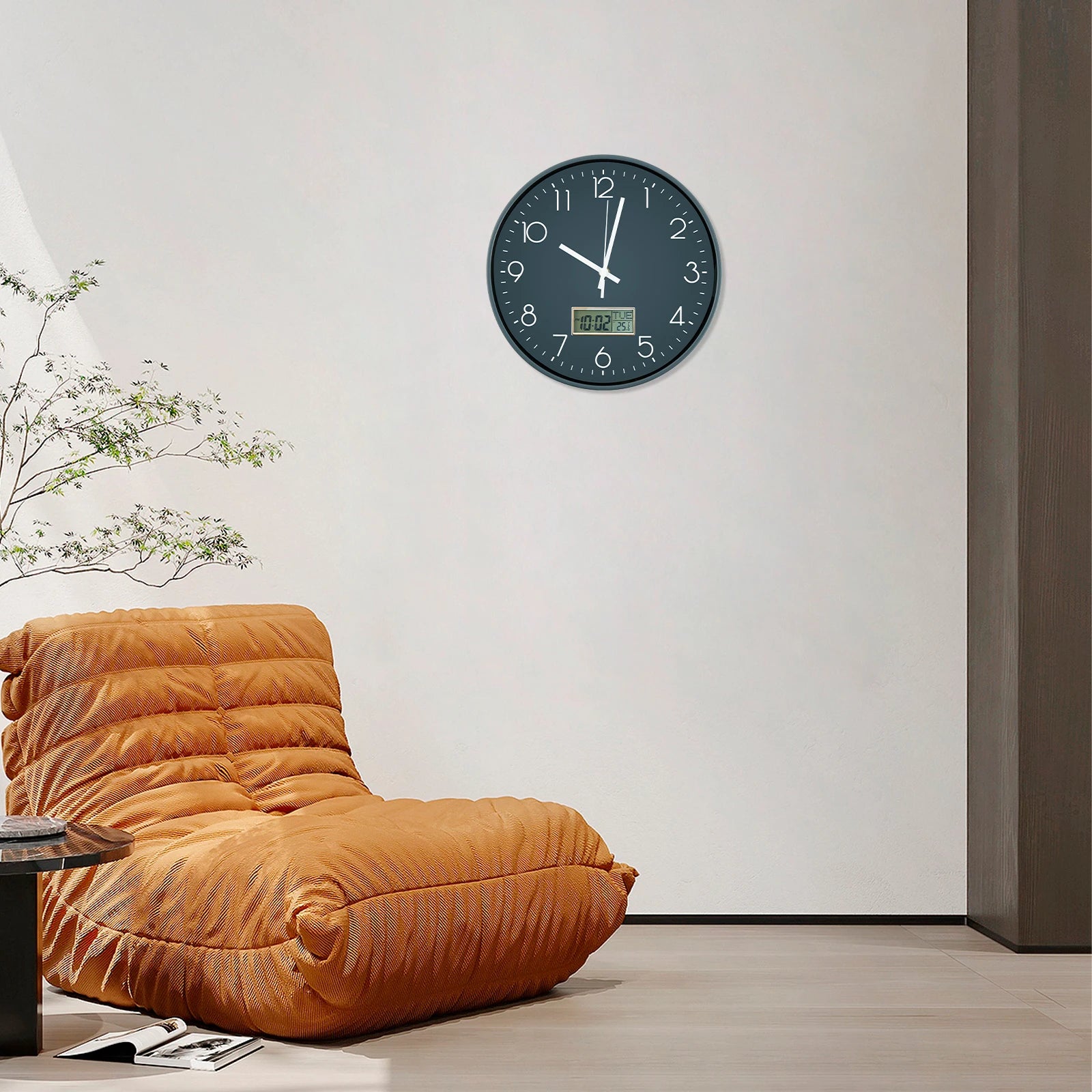11.6 Inch Round Wall Clocks Battery Operated Wall Clock with Perpetual Calendar and F° Temperature Display for Home Decor