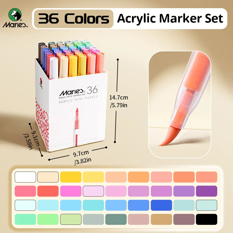 Marie's 24/36/48/60 Colors Acrylic Marker Set for Wood,Canvas,Stone,Rock Painting,Glass,Ceramic Surfaces,DIY Crafts for Adults
