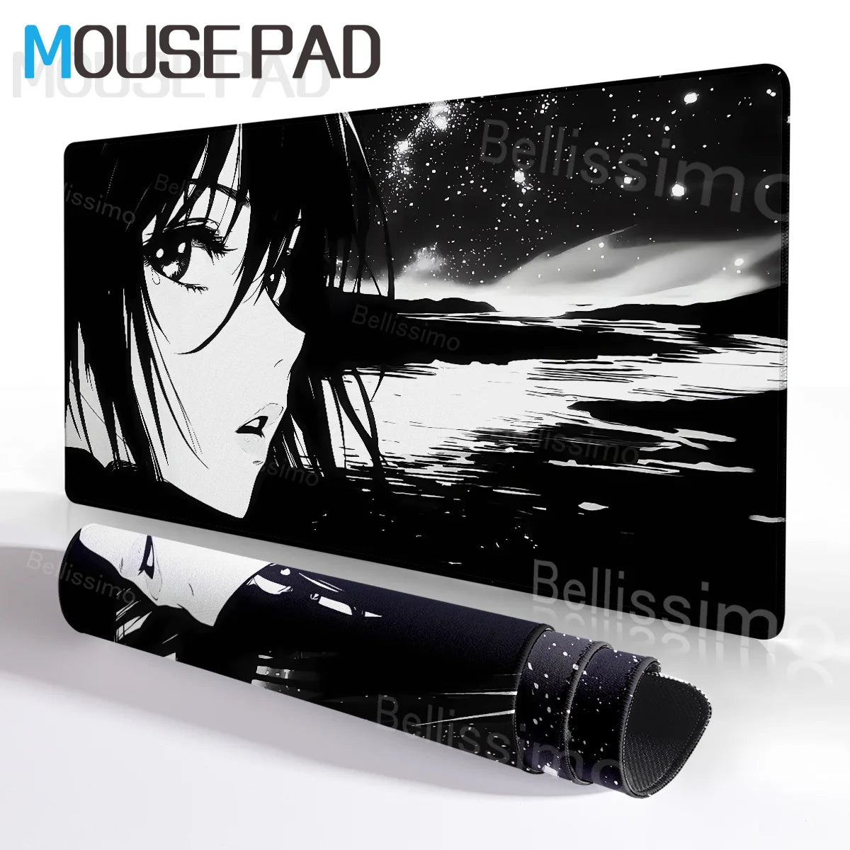 New Black and White Anime Girl Mousepad Large Mouse Pad Office Keyboard Edge Locking Desk Mat PC Gamer Accessories Non-slip Mat
