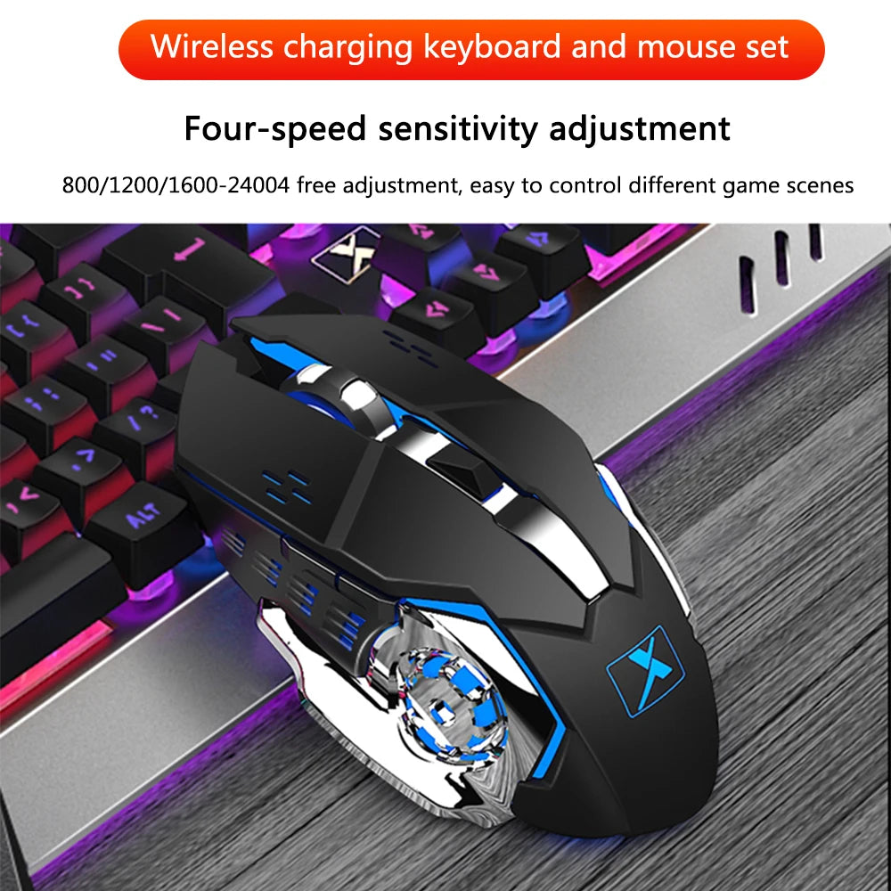 Wireless Gaming Keyboard Mouse with Smartphone Stand Rgb Backlit Metal Panel Bluetooth Gamer Mice Laptop Keyboard Accessories