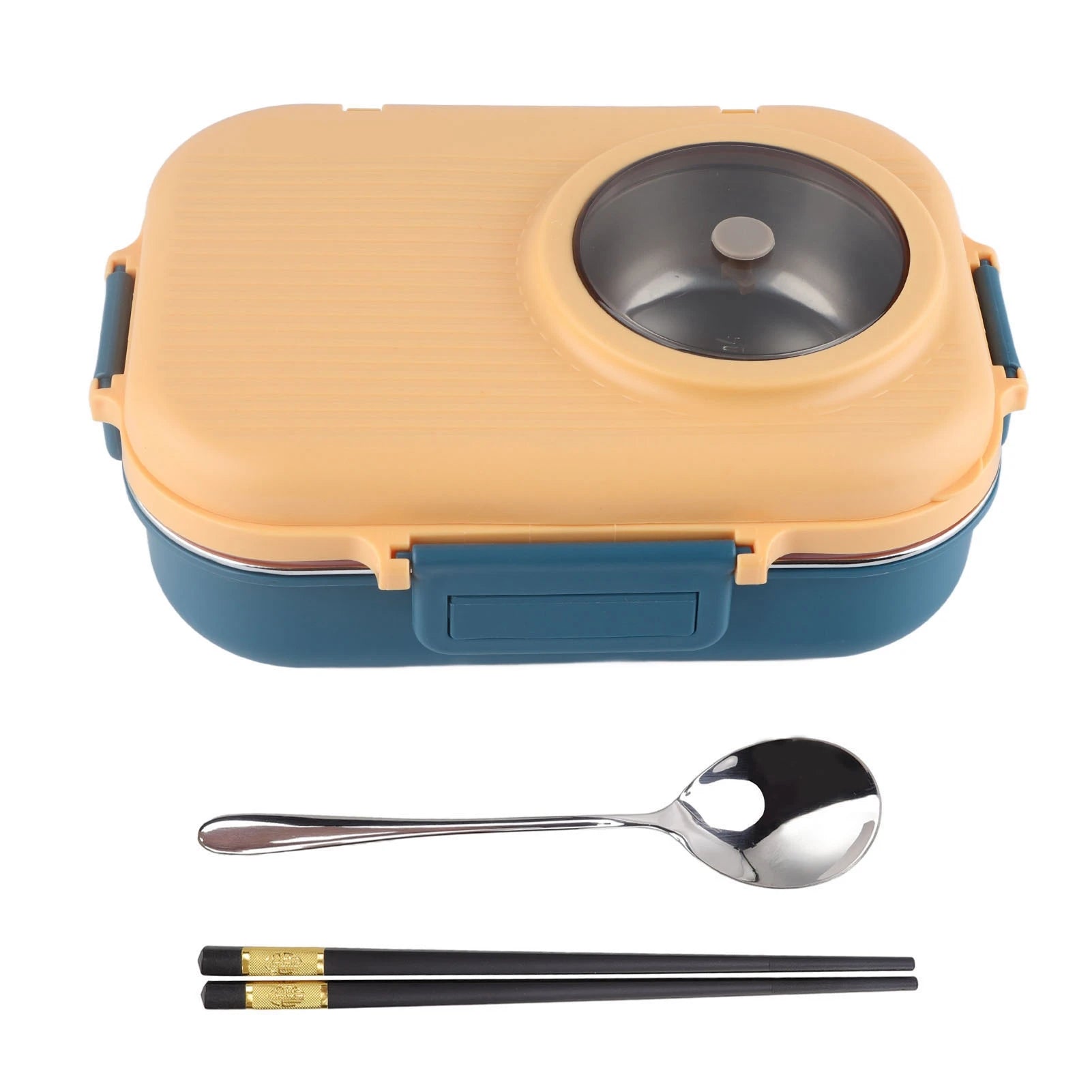 Lunch Box Thermal Lunch Box 1100ml Double Layer 3 Grid Design 304 Stainless Steel  Box with Chopsticks Spoon Soup Bowl