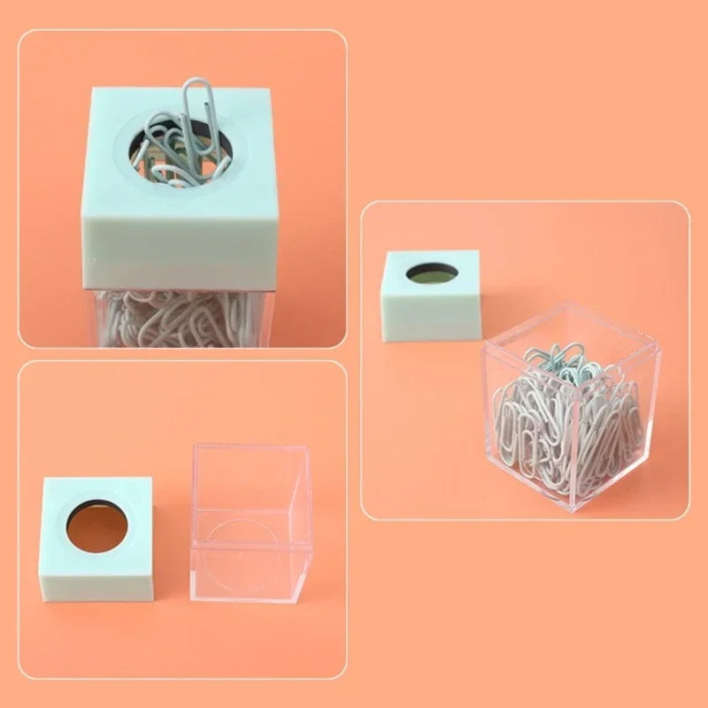 Stationery Holder school Desk Organizer Magnetic Paper Clip Holder with Clips Cute Office Supplies Paper Clip Dispenser Box