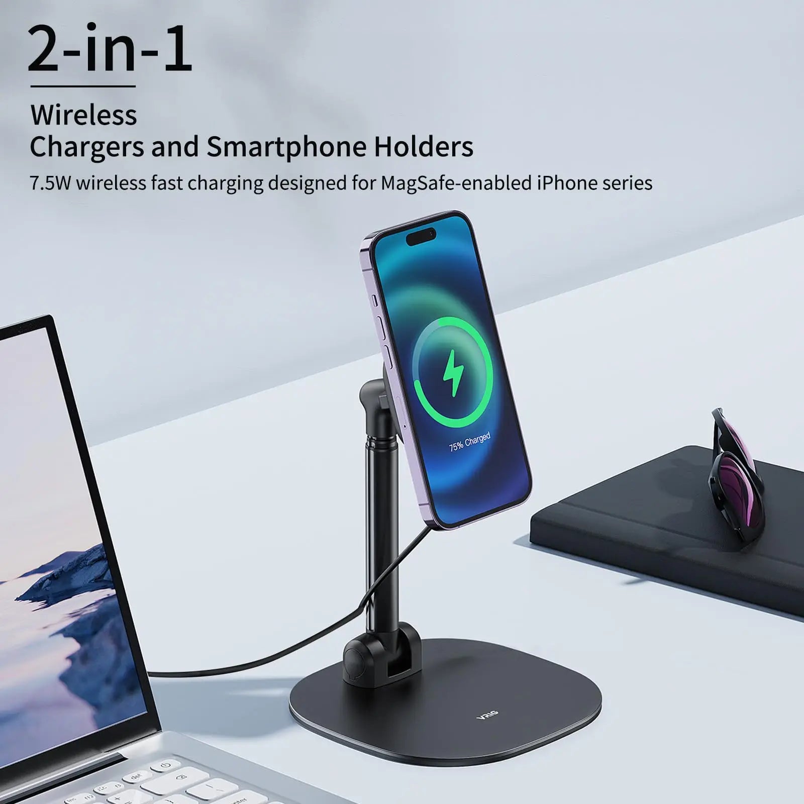 UURig VRig Desk Wireless Charging Magnetic Phone Stand for Office/Home for Magsafe iPhone 16 15 14 13 12 Androi HUAWEI Xiaomi