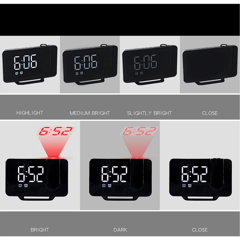 Bedroom Projection Alarm Clock, Digital Clock Radio with Projector, FM Radio, Adjustable Brightness, USB Port, Dual Alarms