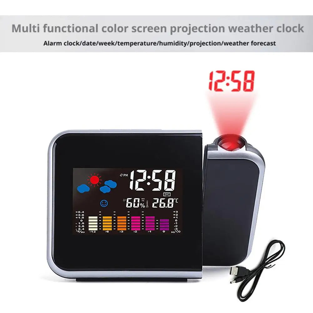 Projection Clock LED Color Screen Weather Forecast Clock Electronic Clock Perpetual Calendar Weather Projection Alarm Clock