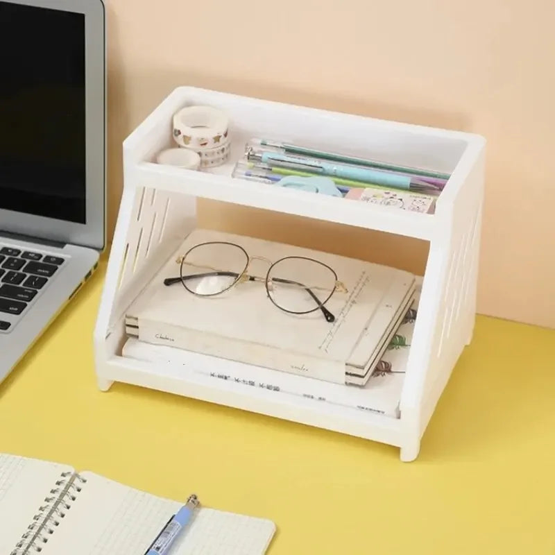 White Double Tier Desktop Storage Organiser Display Shelf  stationery  stationary  stationary organizer  office supplies