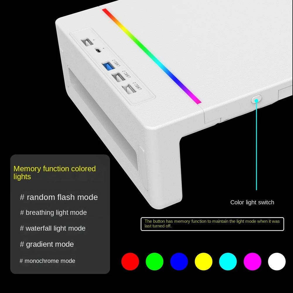 Multifunctional Computer Monitor Stand Riser with RGB Lighting& Fast Charging Interface Height-Adjustable Desk Shelf Riser